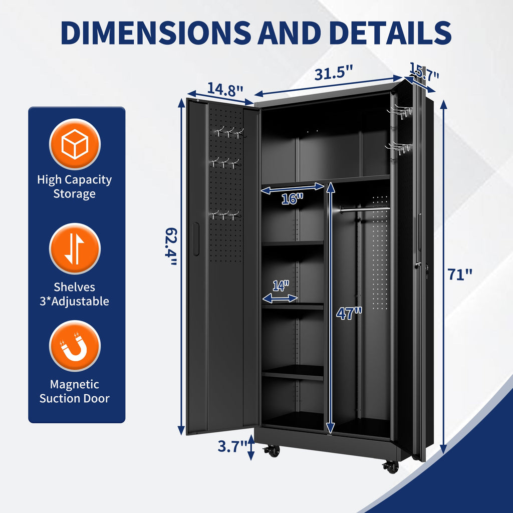 Rolling Metal Storage Locker Cabinet with Lockable Doors