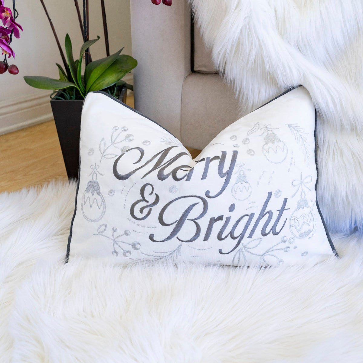 Merry & Bright Christmas Throw Pillow