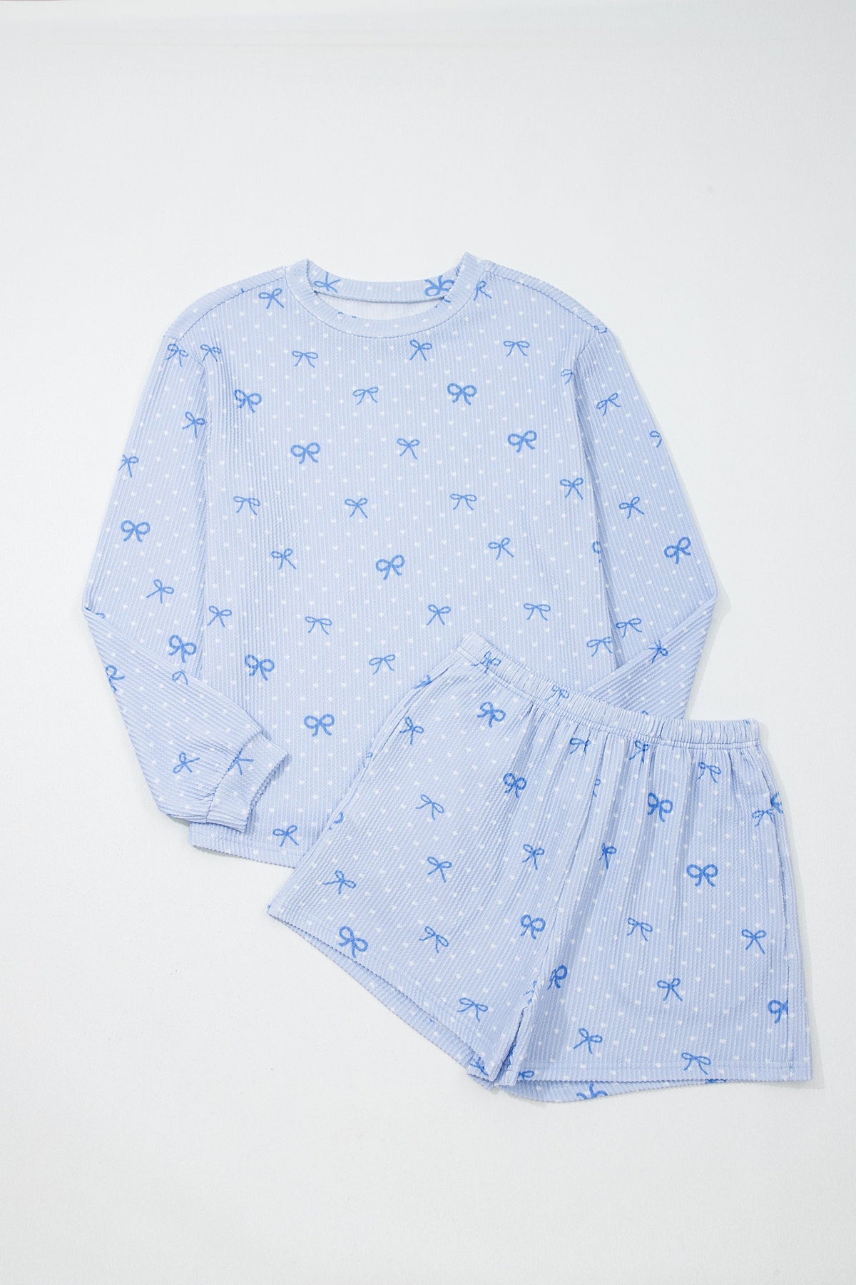 Polka Dot Bow Corded Knit Top and Shorts Set