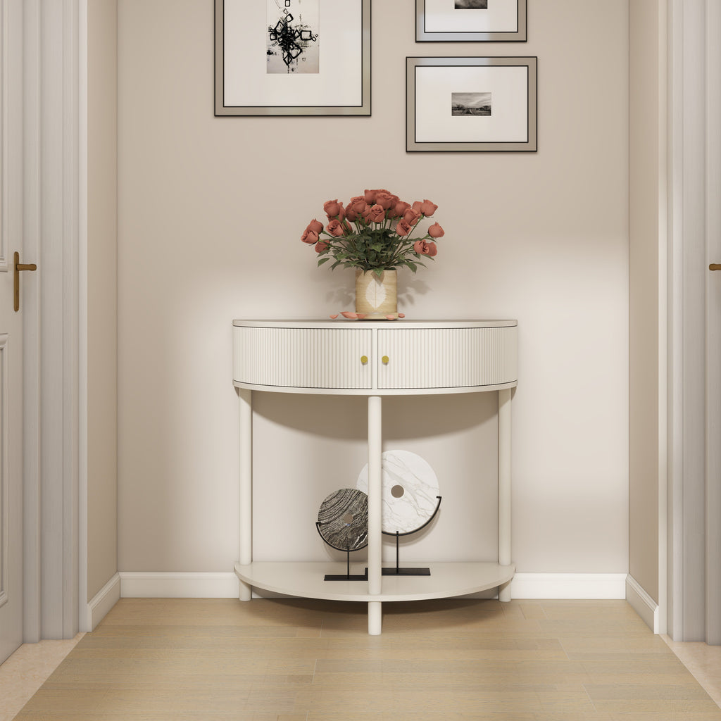 Artisan-Crafted Wave-Pattern Demi-Lune Console Table