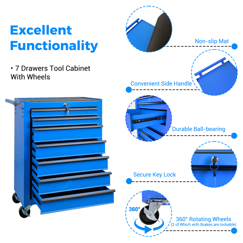 Rolling Metal Tool Chest with 7 Drawers - Blue
