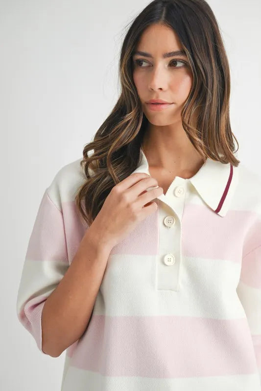 MABLE Oversized Stripe Polo Collar Sweater