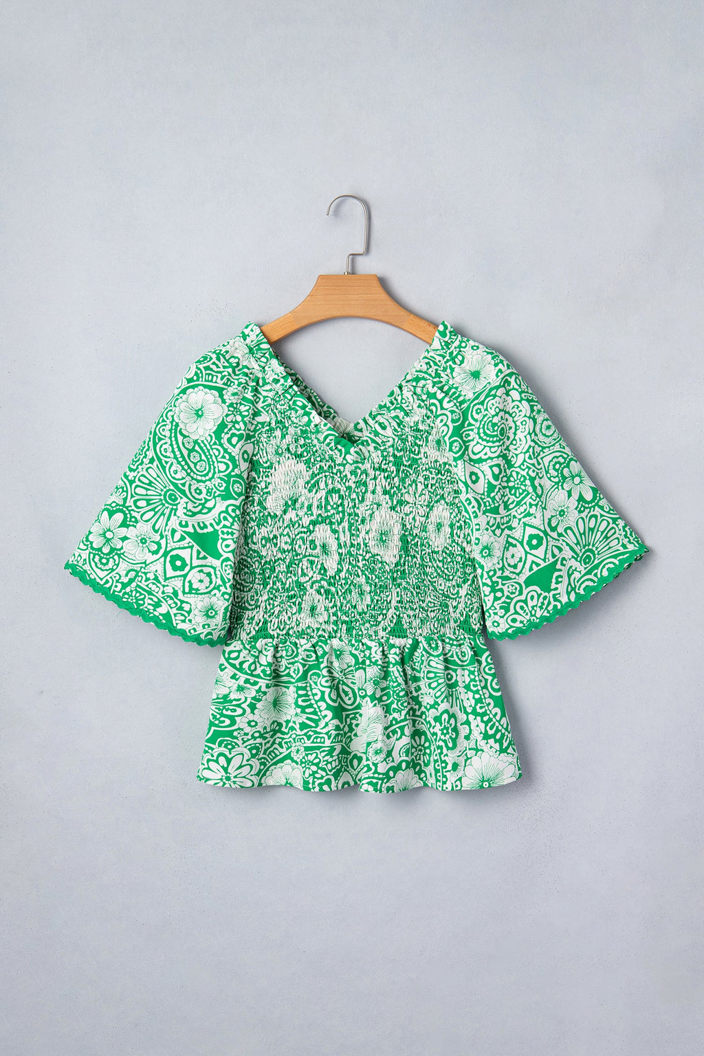 Floral Flirty Smocked V-Neck Blouse