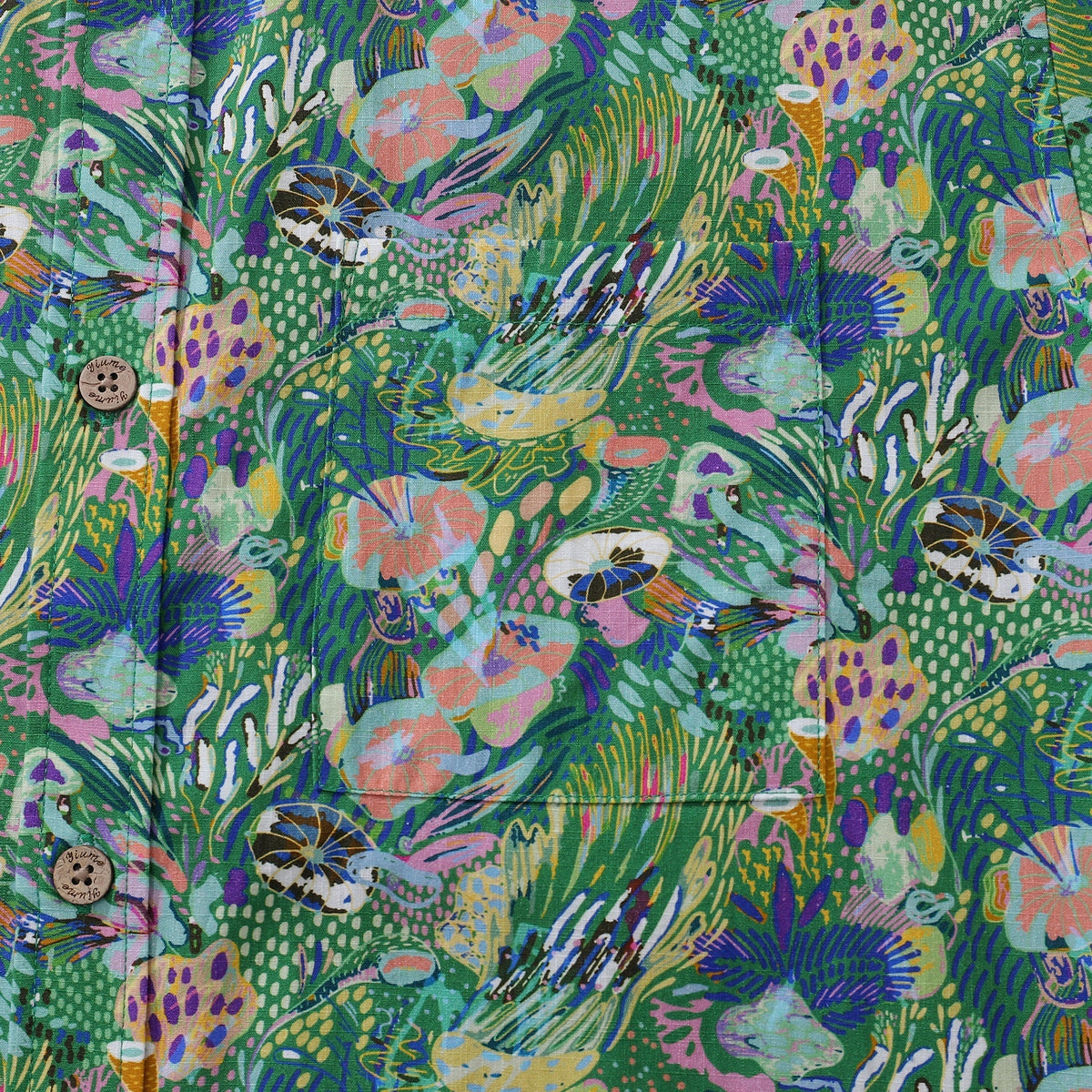 Men's Green Hawaiian Shirt Songe Marin Pattern Cotton Button-down Short Sleeve Aloha Shirt By Lucille Pattern