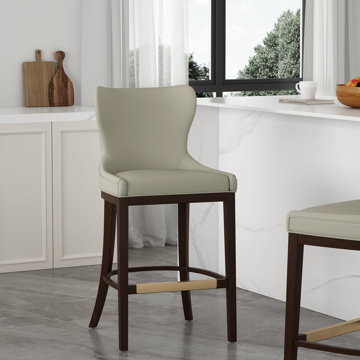 Blair Wood Upholstered Barstool in Stone