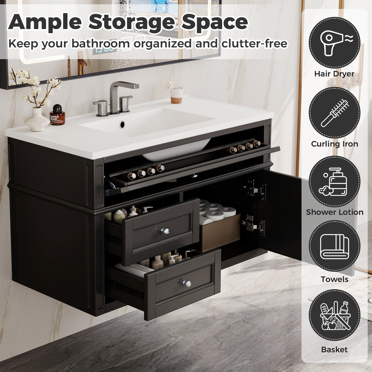 36'' Wall Mounted Bathroom Vanity