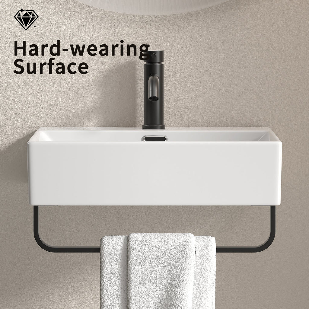 White Vessel Sink With Towel Rack
