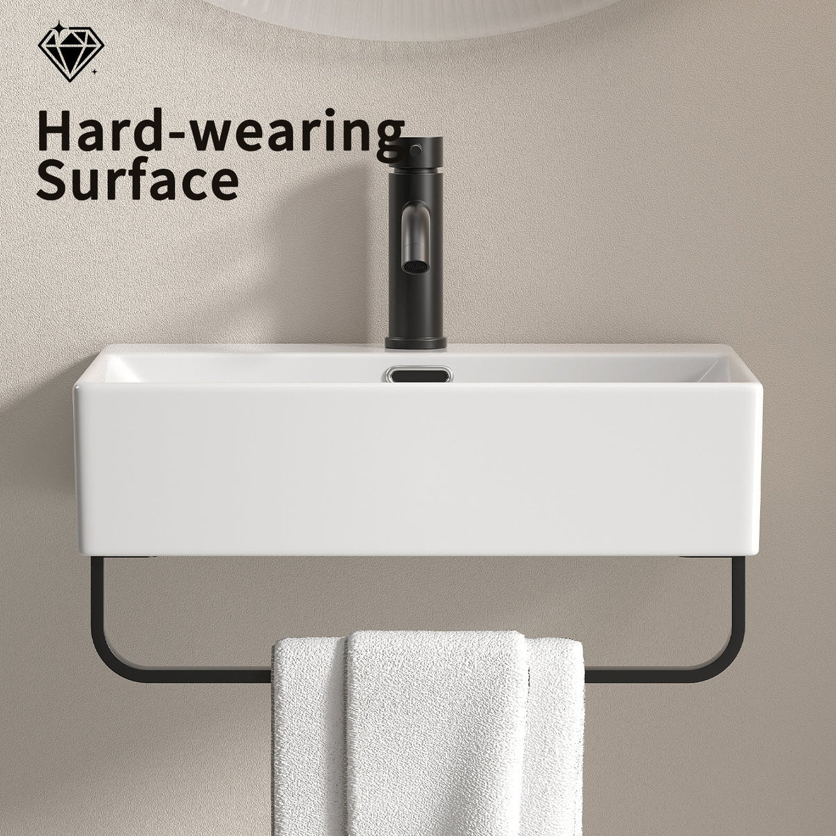 White Vessel Sink With Towel Rack