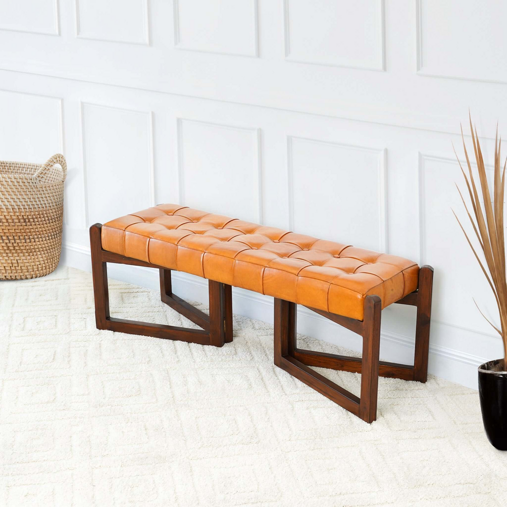 Mid-Century Riley Leather Bench