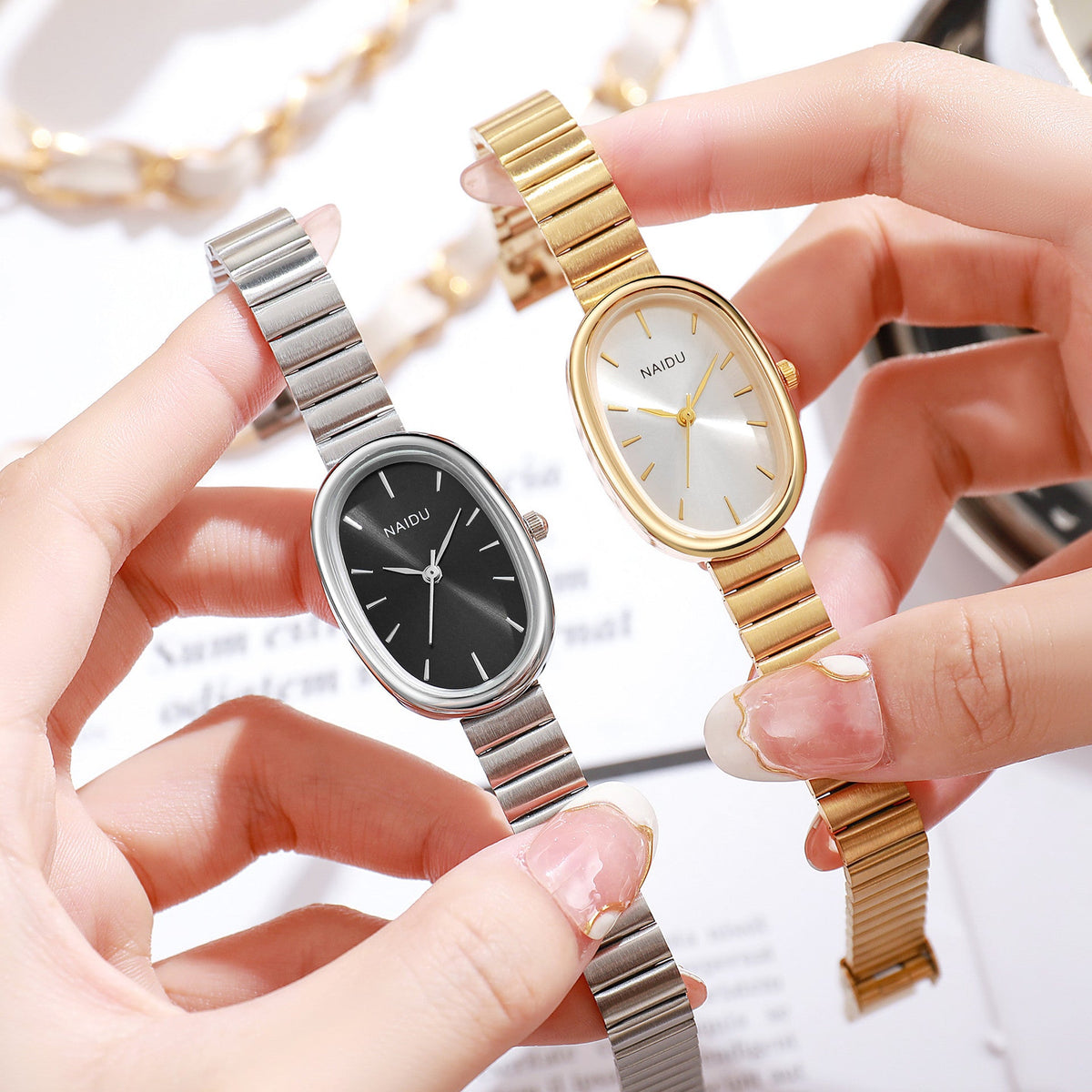 Girls Watch With A Bamboo-link Strap And An Oval Small Dial