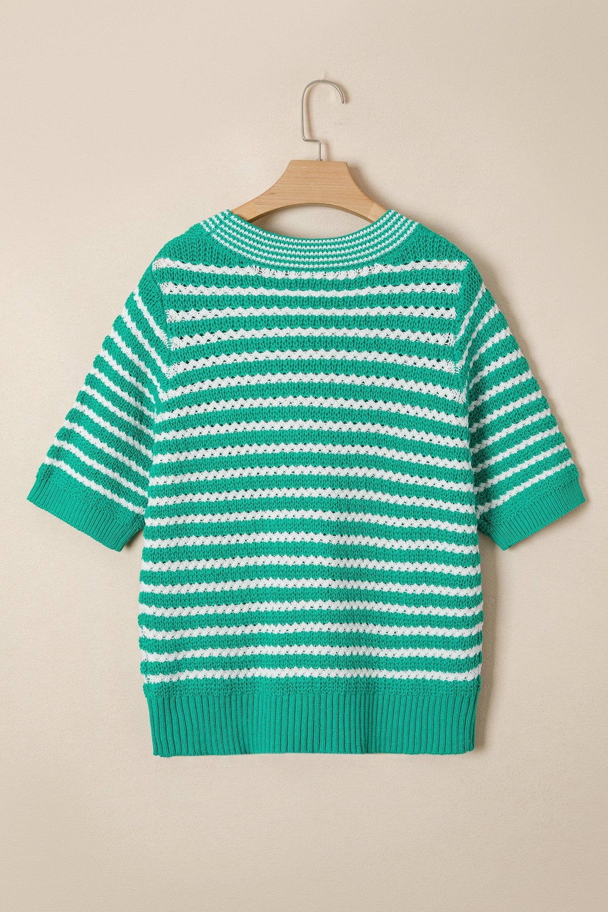 Stripe Bow Tie V-Neck Short Sleeve Sweater