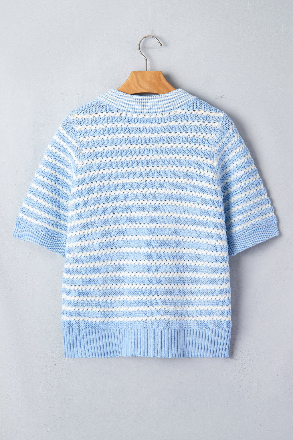 Stripe Bow Tie V-Neck Short Sleeve Sweater