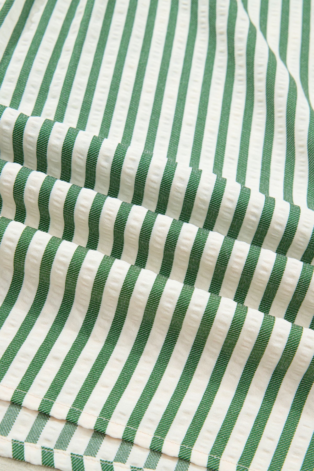 Stripe Collared V-Neck Bubble Sleeve Blouse