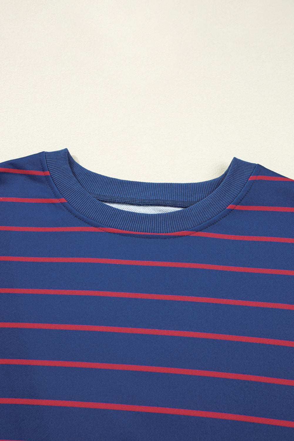 Blue Stripe Stylish Overlap Detail Drop Shoulder Pullover Sweatshirt