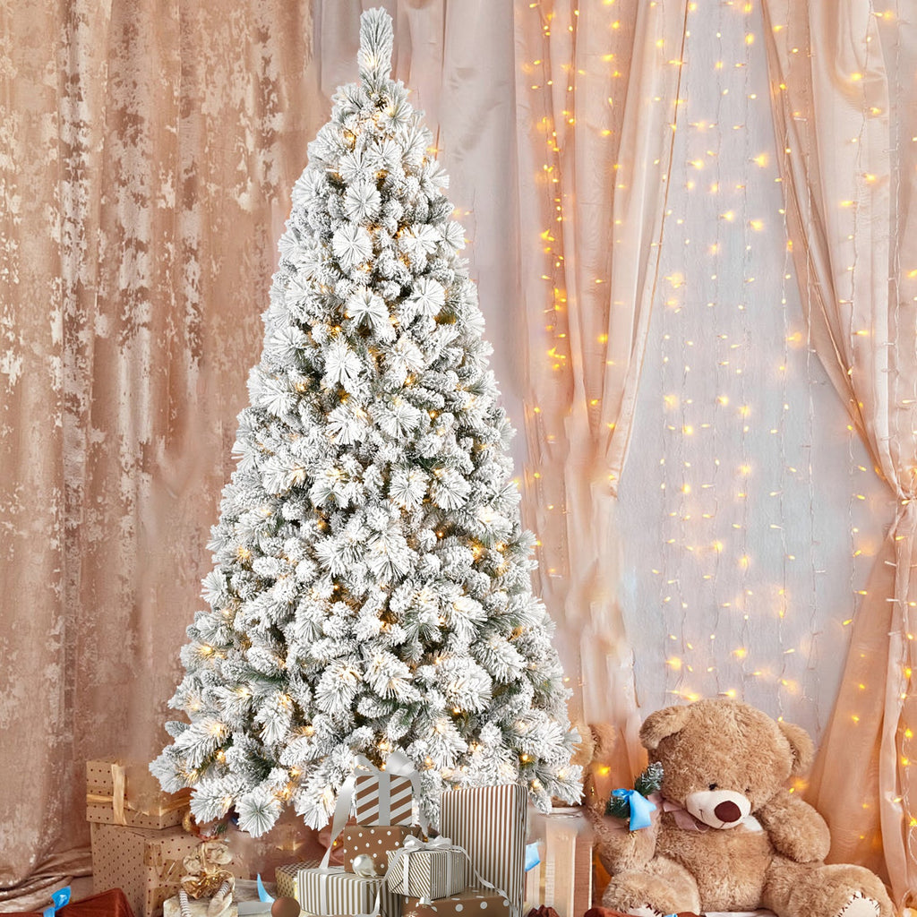7.5FT Flocked Christmas Tree with 500 Warm LED Lights