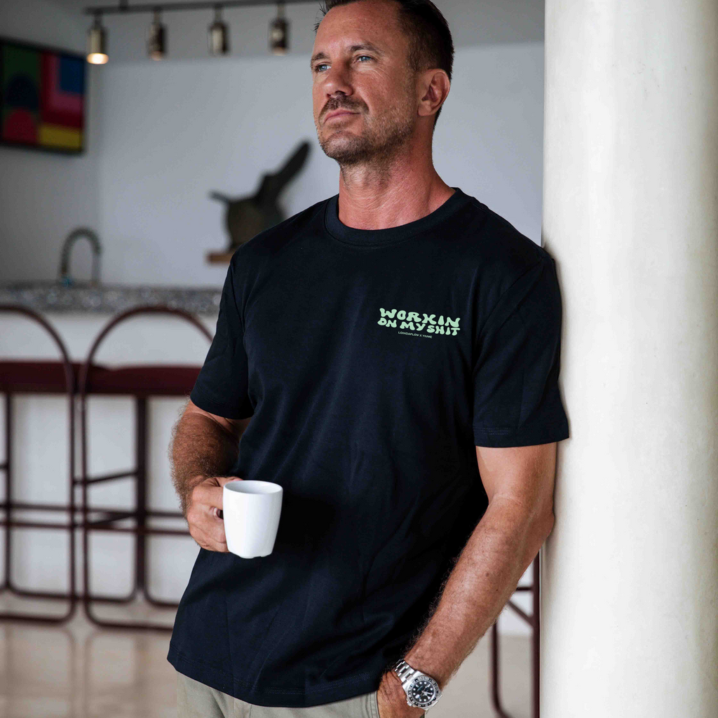 Hawaiian Tee For Men Working on Myself By Loindaflow Tee Crew Neck 100% Cotton - BLACK By Laihha Organna