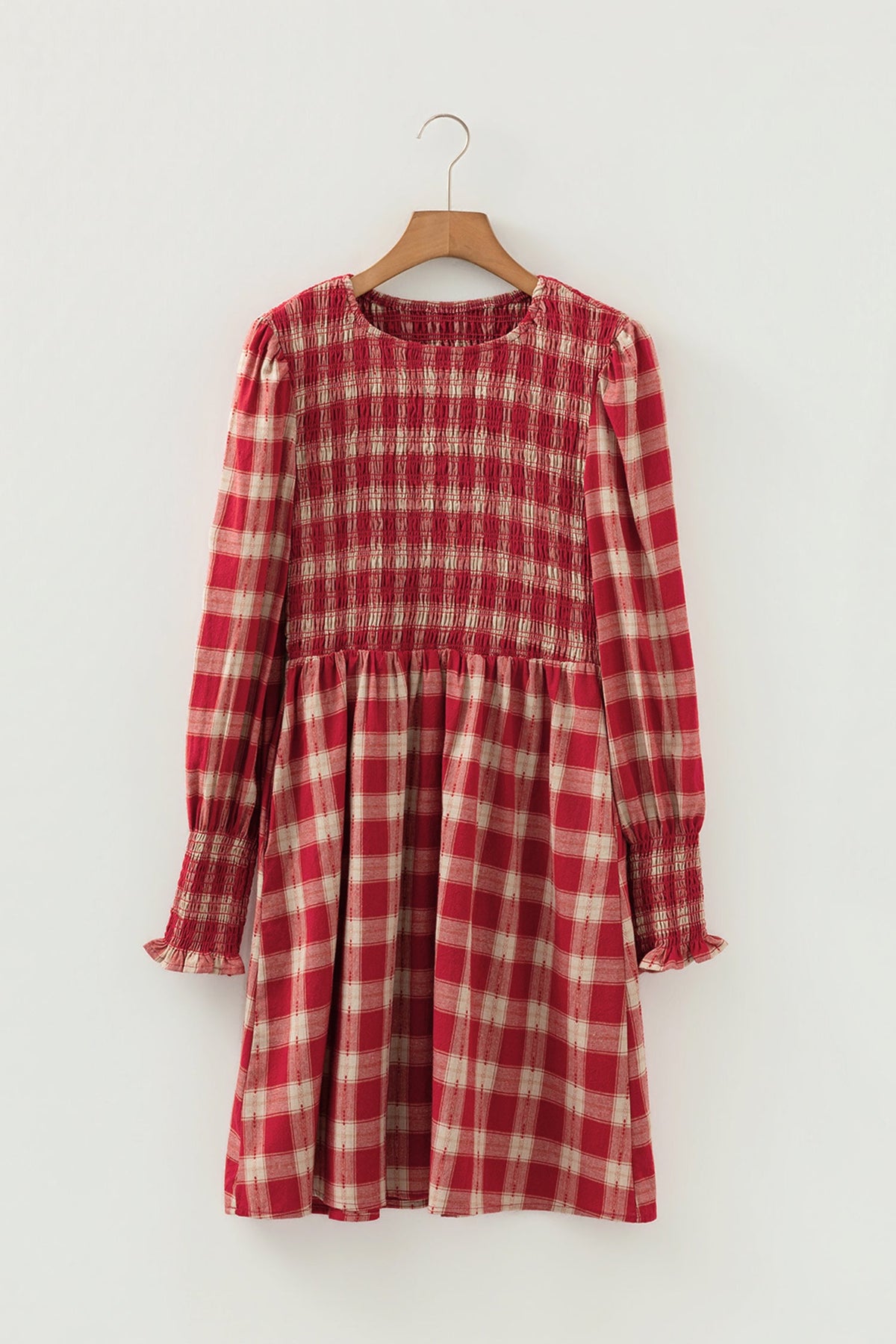 Gingham Plaid Smocked Puff Sleeve Mini Dress