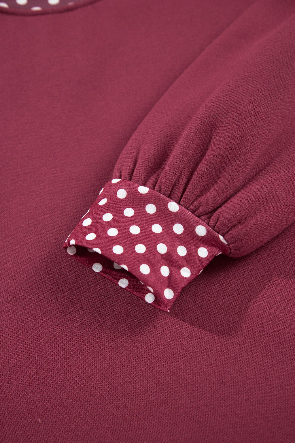 Burgundy Colorblock Polka Dot Contrast Trim Oversized Sweatshirt