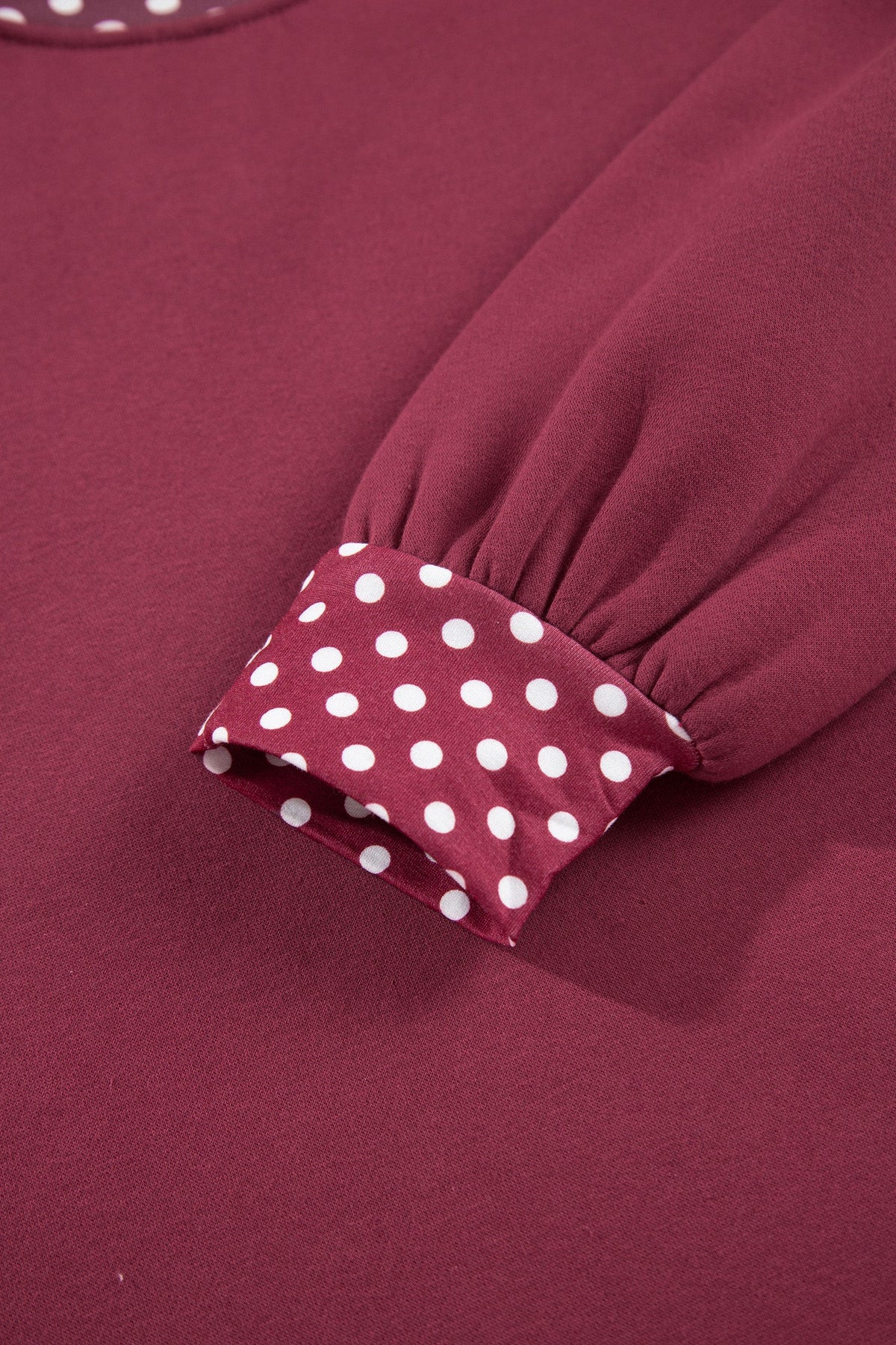 Burgundy Colorblock Polka Dot Contrast Trim Oversized Sweatshirt