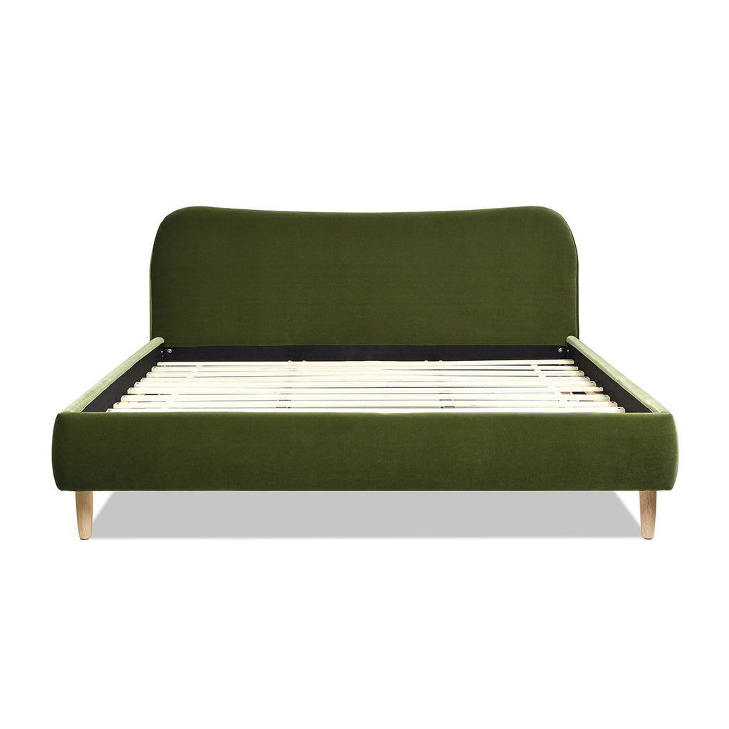Roman Curved Headboard Upholstered Platform Bed, King, Olive