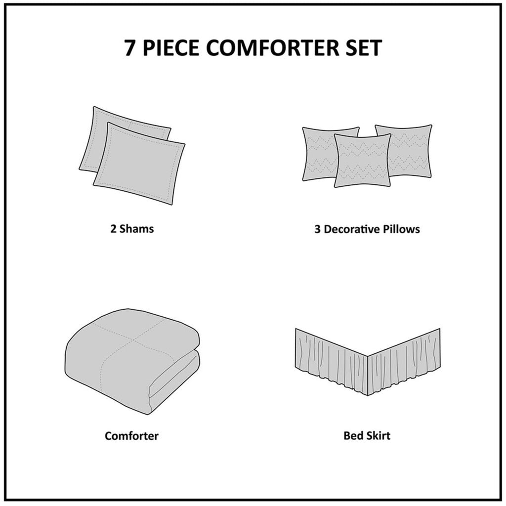 7 Piece Jacquard Comforter Set Grey/Taupe King