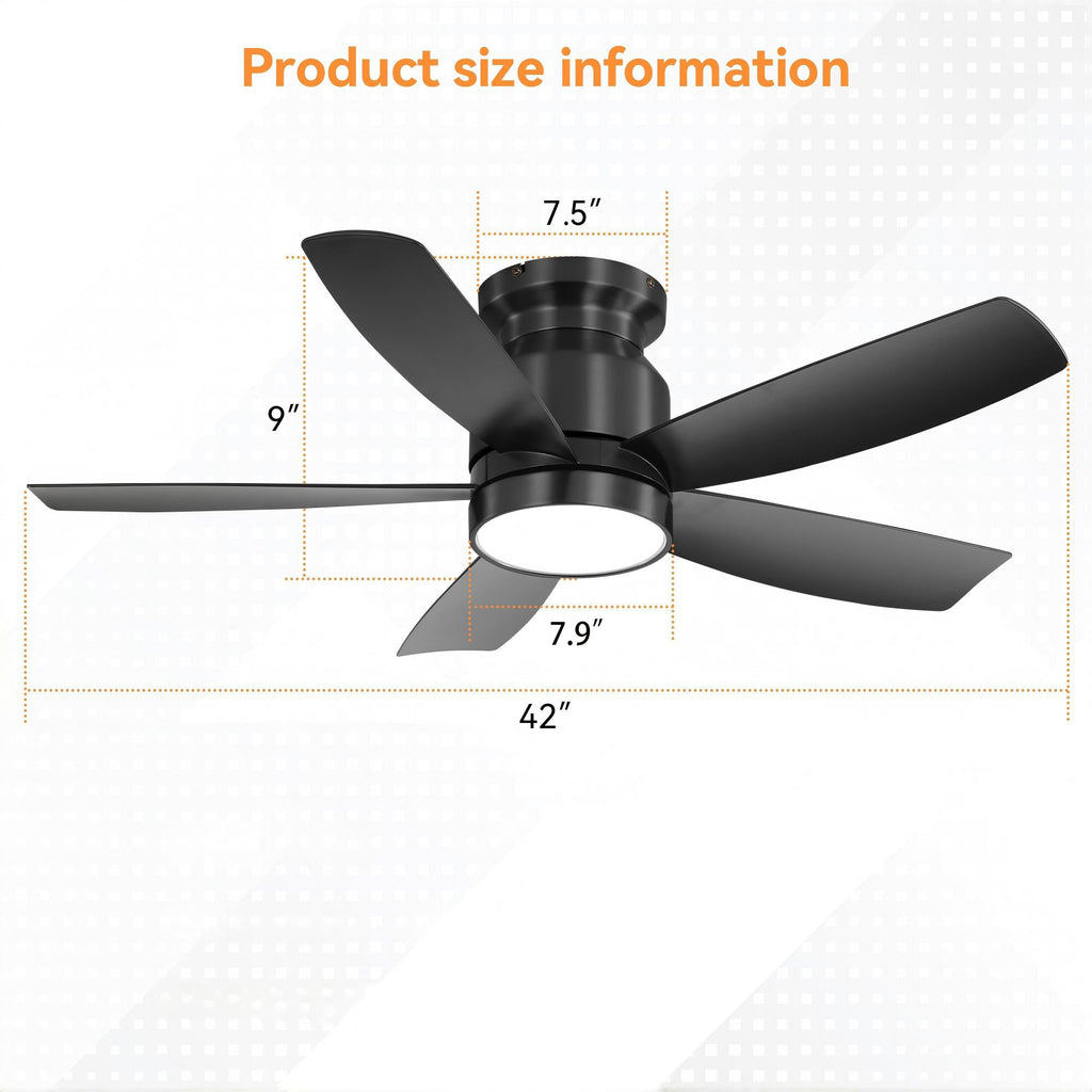 42 Inch Flush Mount Ceiling Fan with LED Light