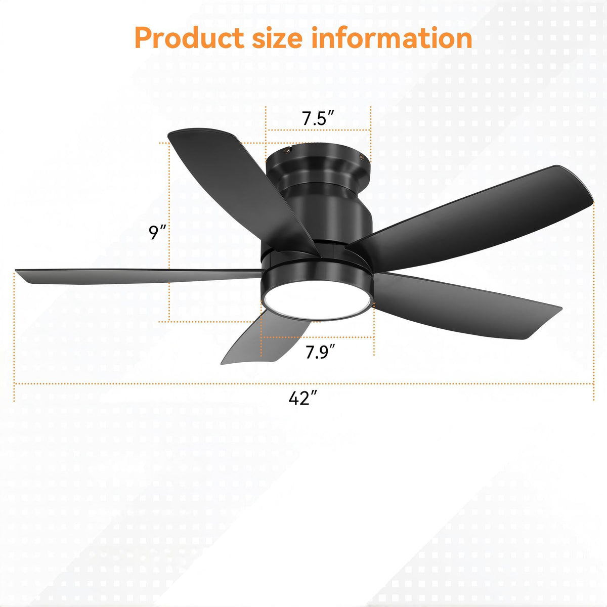 42 Inch Flush Mount Ceiling Fan with LED Light