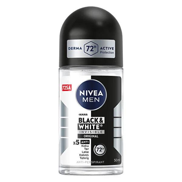 Nivea Men Roll-On Deodorant Invisible Black & White - 72 Hour Anti-Perspirant Protection for Men