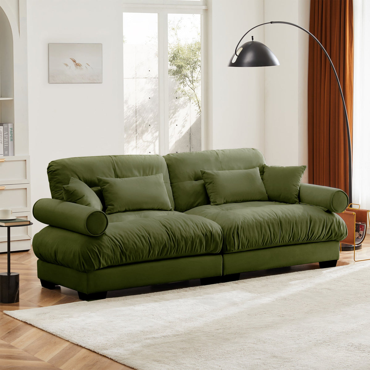 Large Size Modern Two-Seater Sofa with Bolstered Armrests