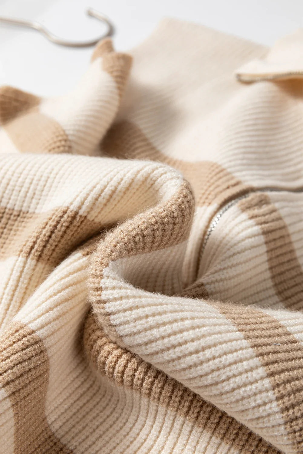 Stripe Ribbed Half-Zip Collar Sleeveless Sweater