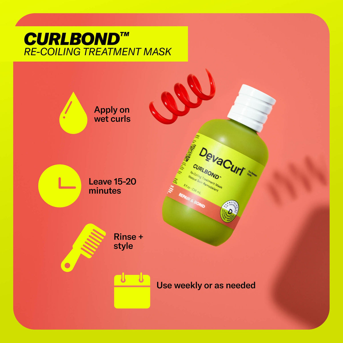 DevaCurl CurlBond Re-Coiling Treatment Mask Curly Hair 17.5 oz