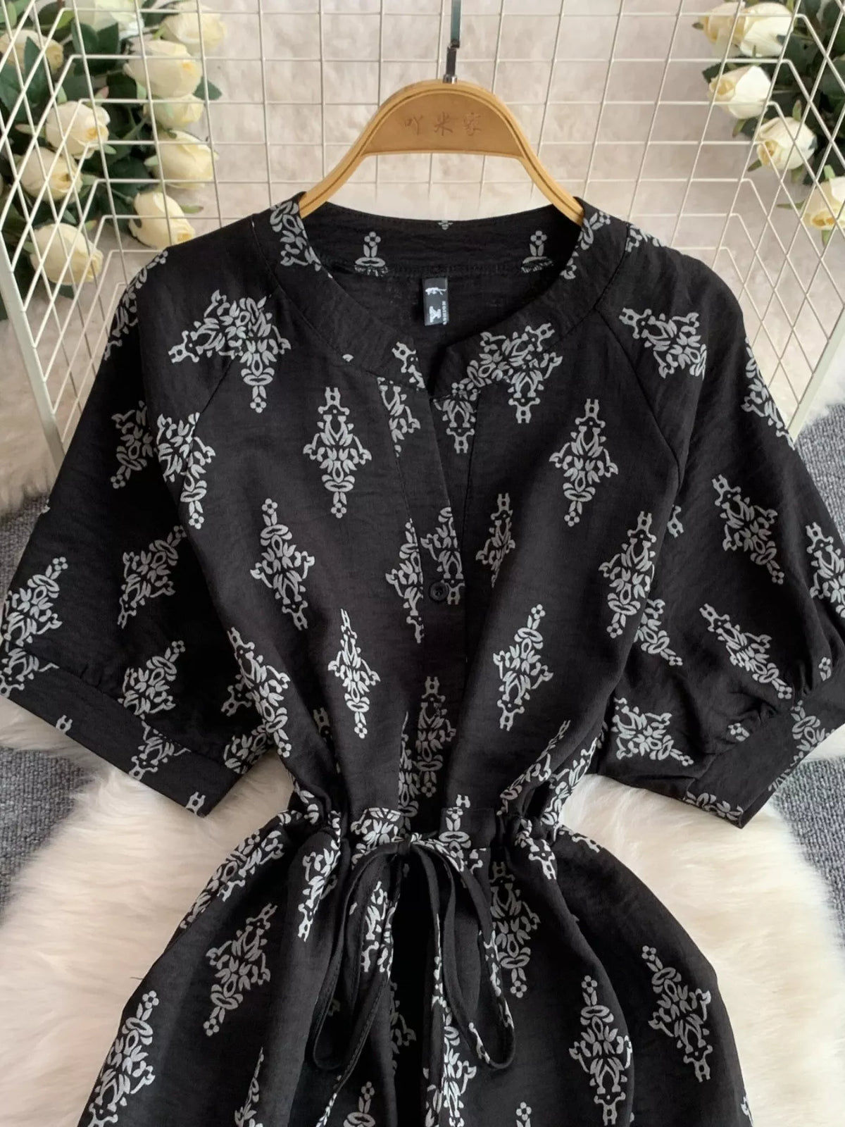 Printed Short Sleeve Wide Leg Jumpsuit