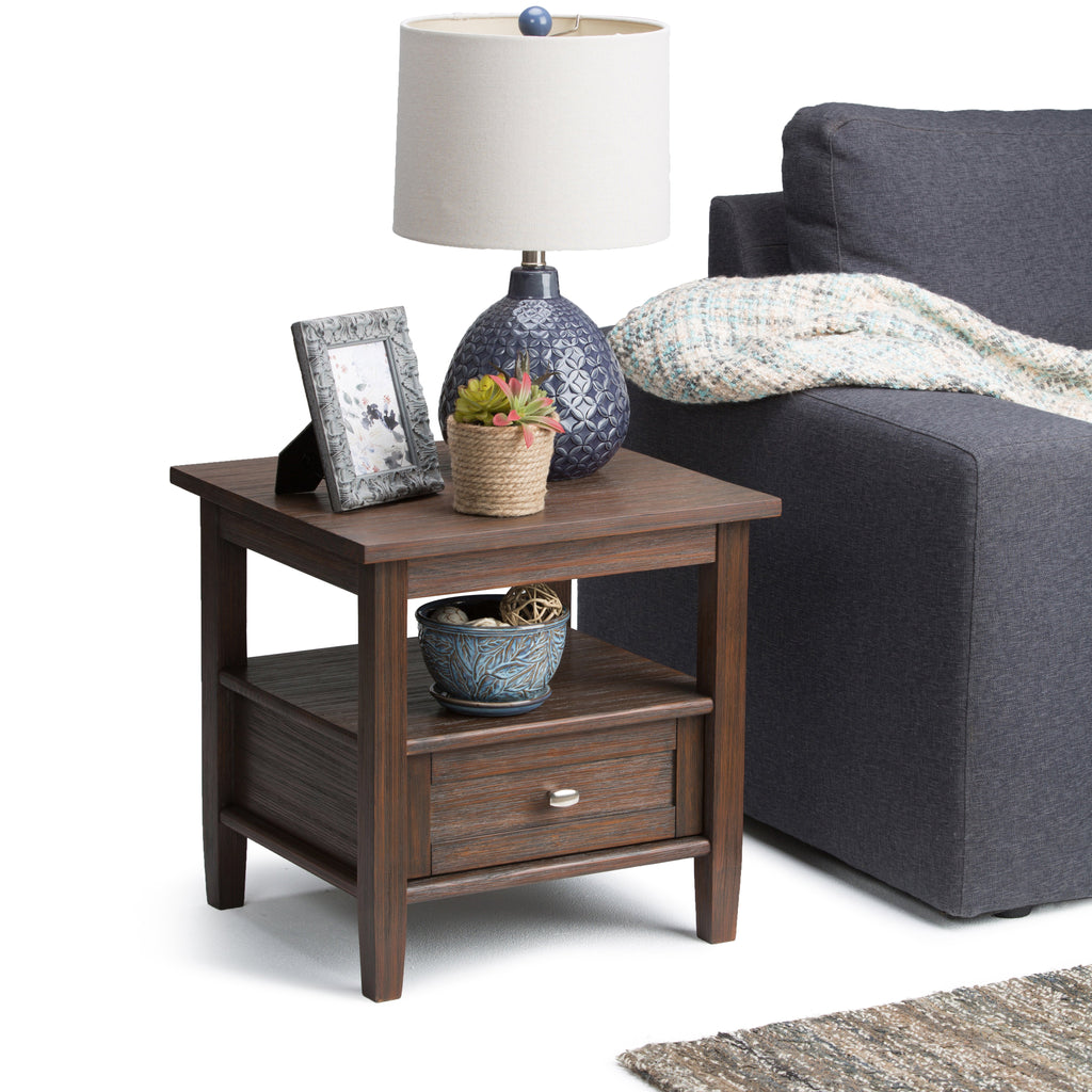 Warm Shaker Solid Wood 20 Inch Wide Transitional End Table