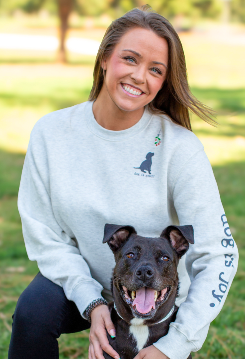Crew Neck Fleece: Dog is Joy-Mistletoe (Holiday)