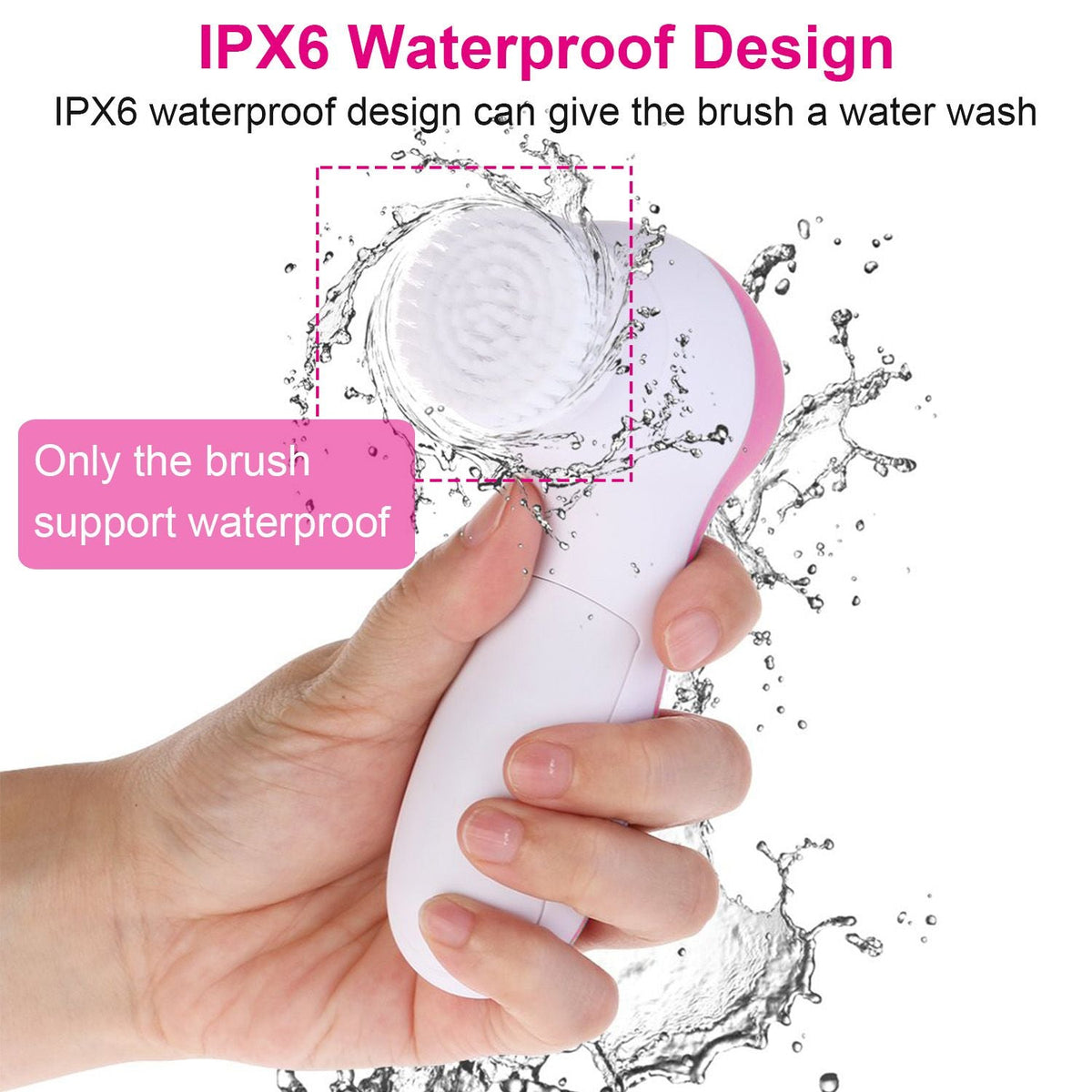 Waterproof Facial Cleansing Brush Face Spin Cleaning Brush Scrubber with 5 Brush Heads for Women
