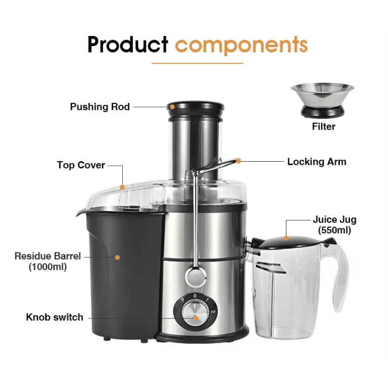28199470 900W Multi-function electric juicer juice 0.8L, 1.5L slag cup without BPA fruit and vegetable juice, modern vertical mixing kitchen juicer, secondary mechanical