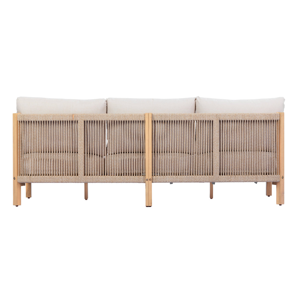 73.23" Outdoor Acacia Wood Frame Three-Seater Sofa