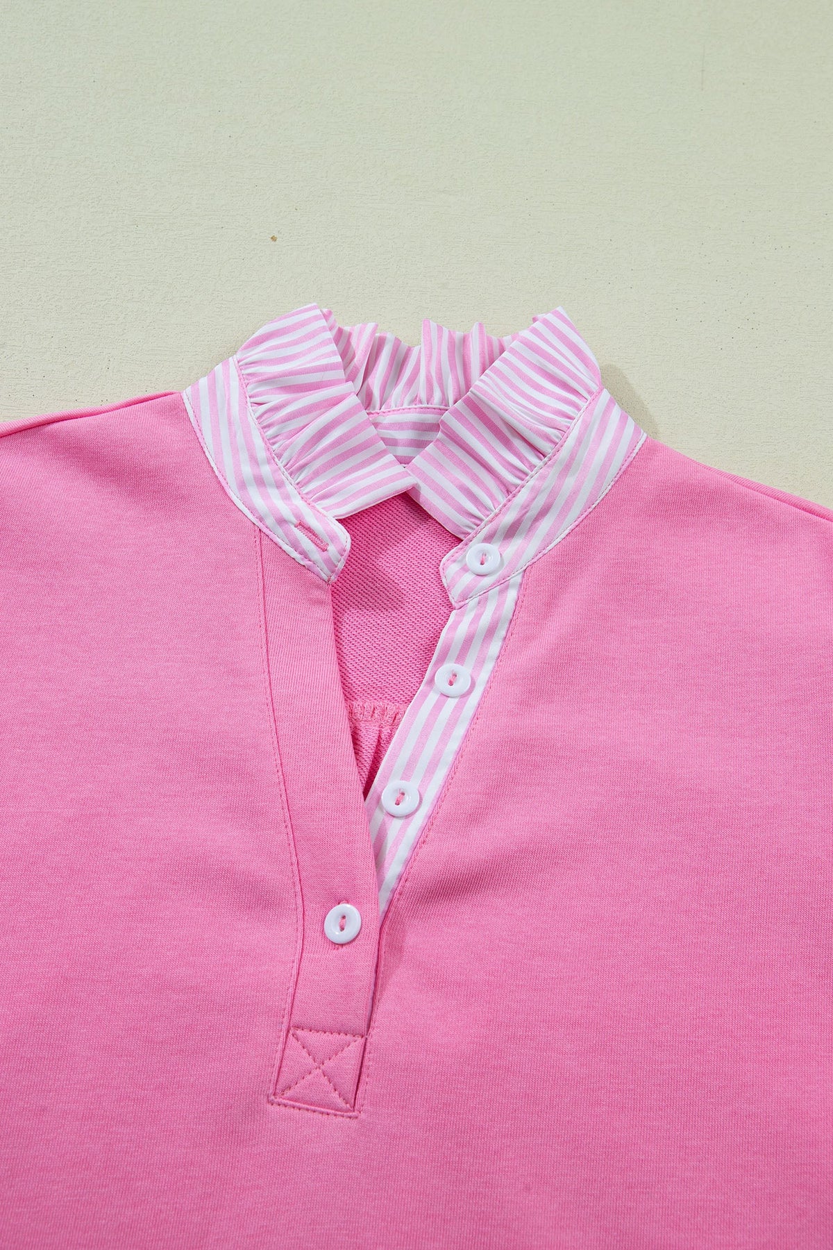 Stripe Frilled Collar Short Sleeve Blouse