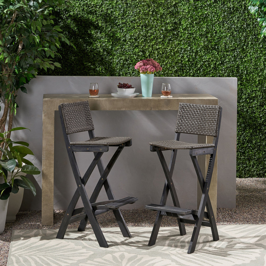 41.75" Outdoor Folding Acacia Wood Barstools