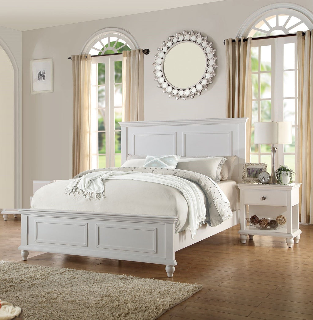 White Est King Size Bed and Nightstands Set