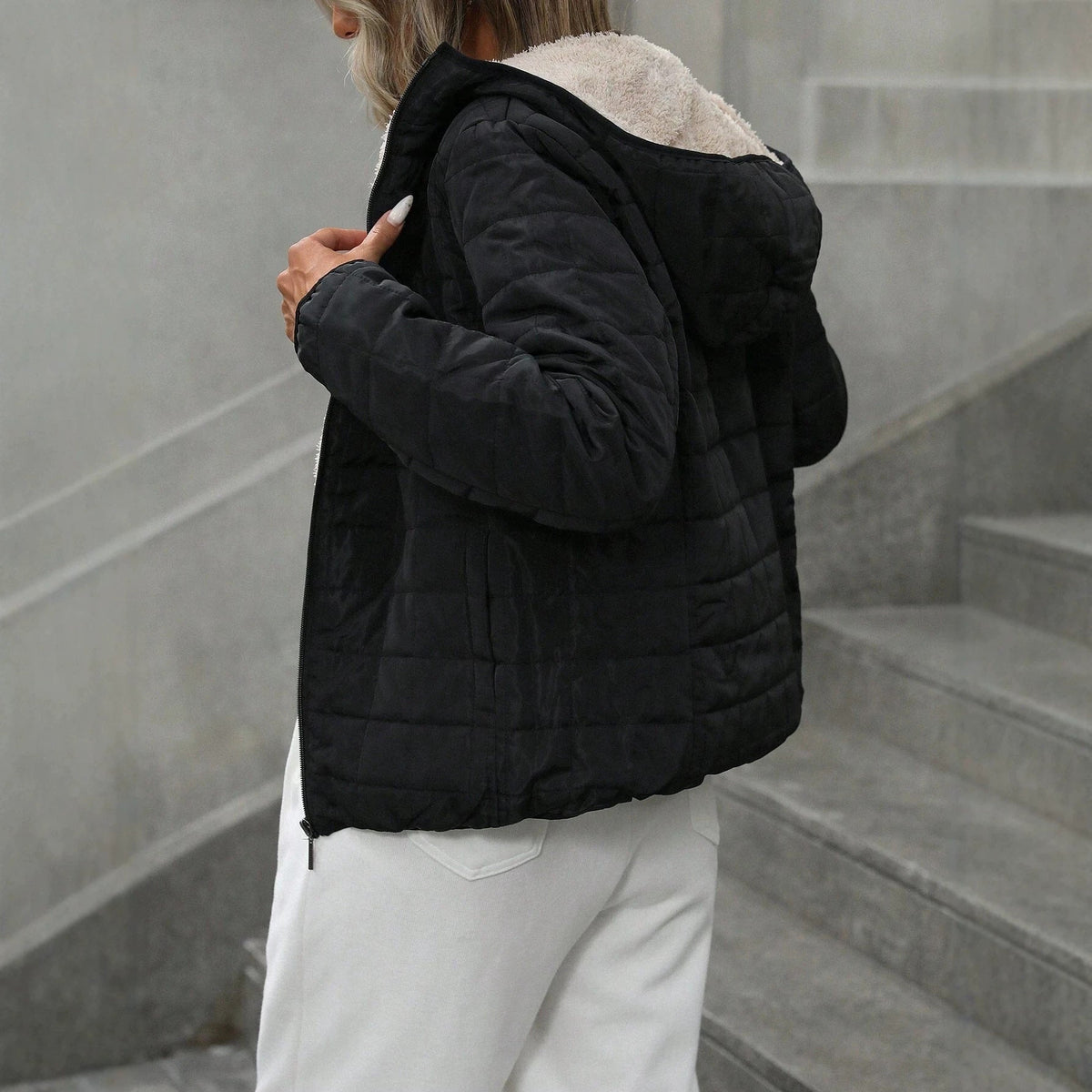 Womens Mid-Length Hooded Cotton-Padded Coat