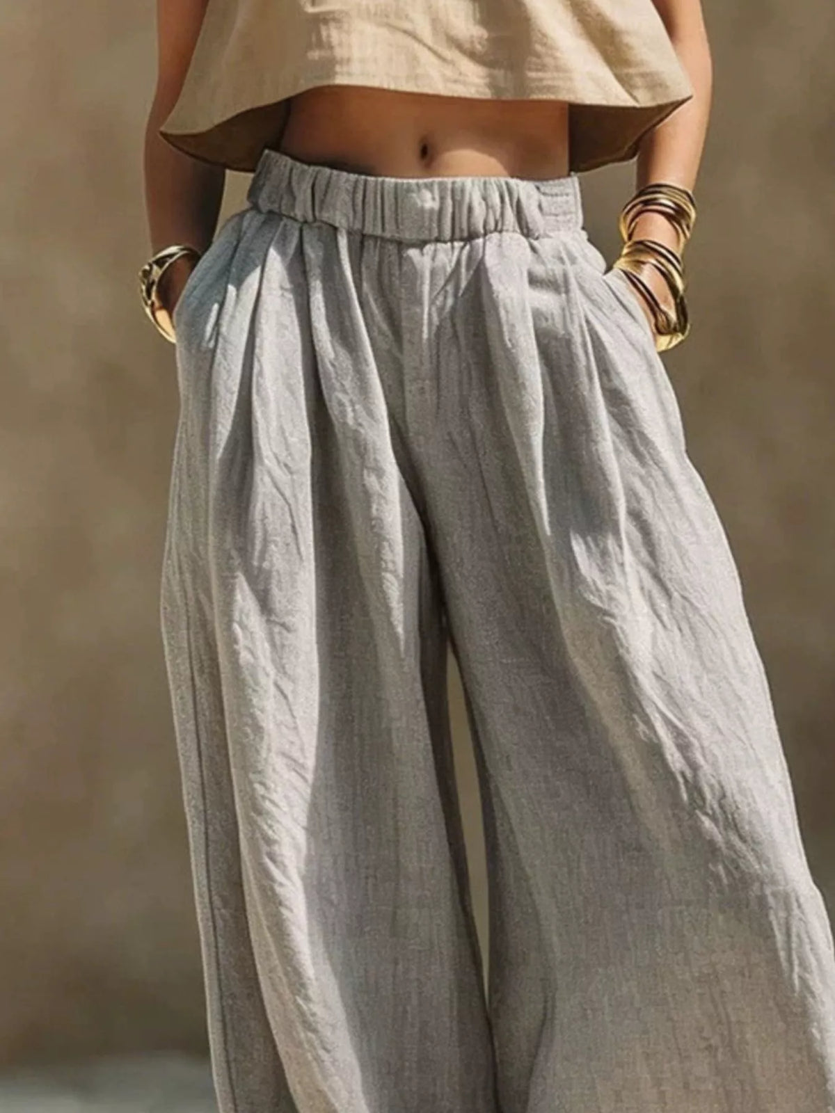 Full Size Elastic Waistband Wide Leg Pants Plus Size