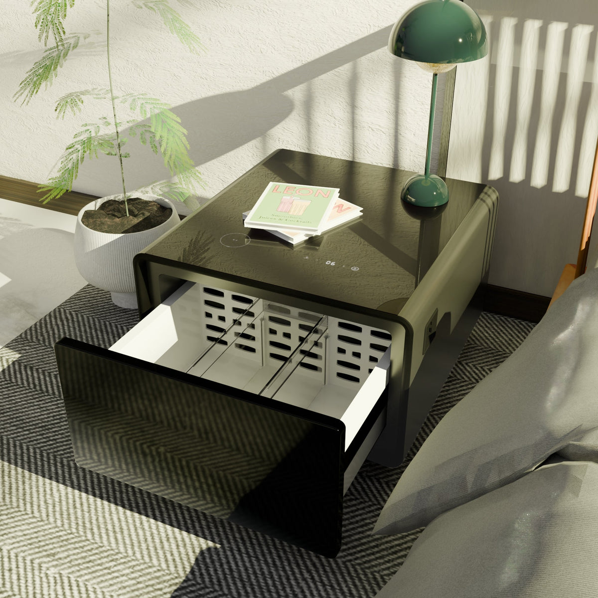 Modern Smart Side Table with Built-in Fridge