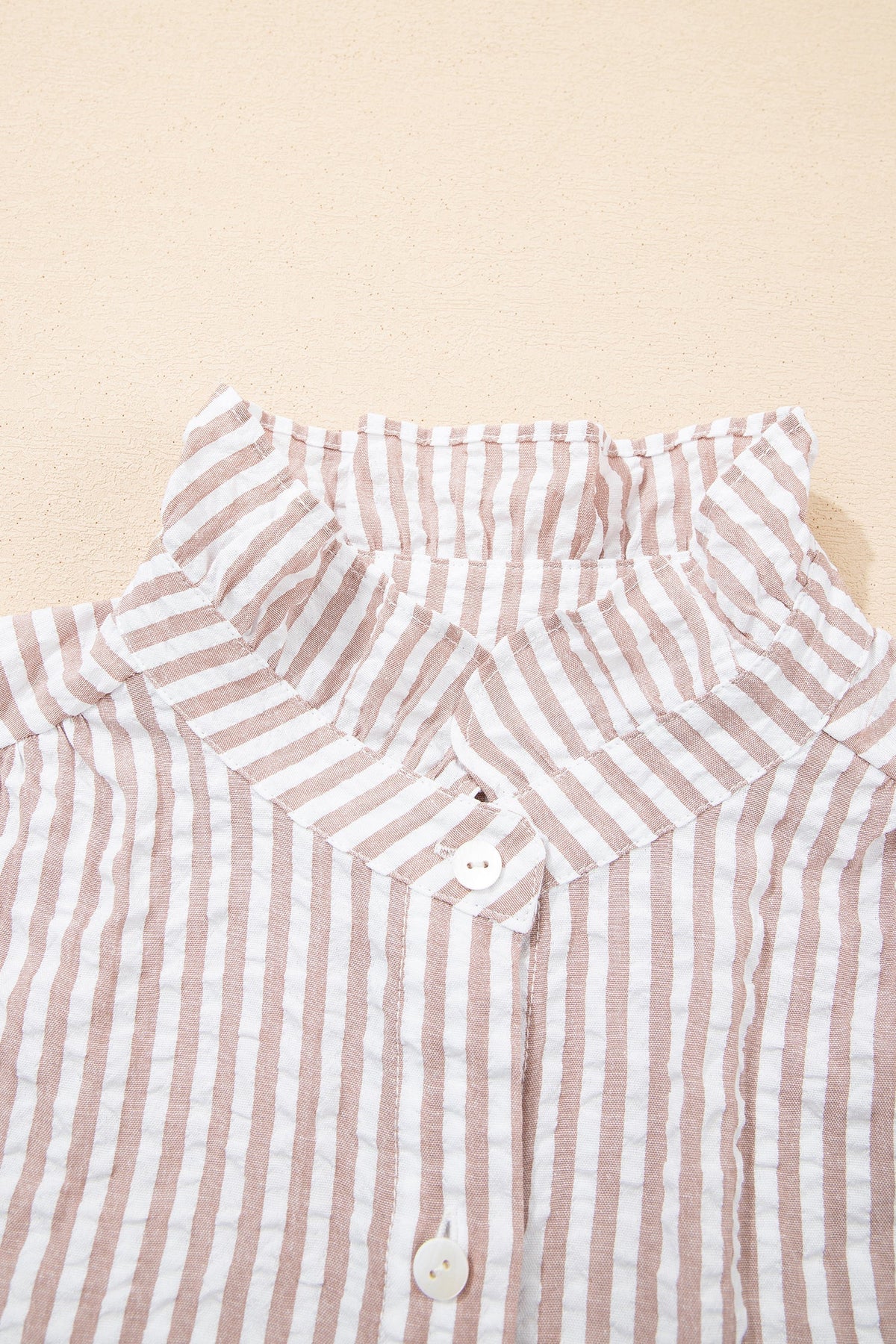 Stripe Frilled Collar 3/4 Sleeve Maxi Dress