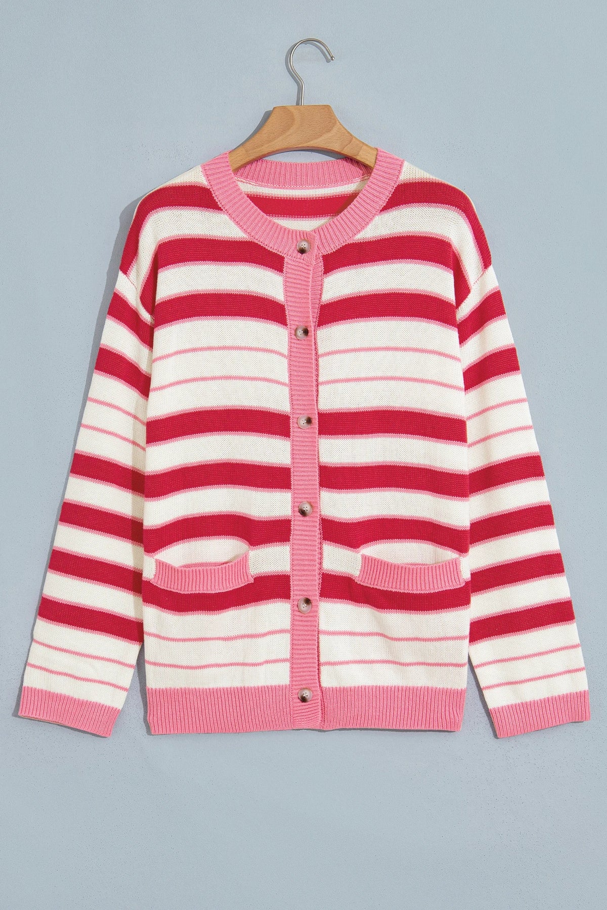 Stripe V-Neck Long Sleeve Button Front Cardigan