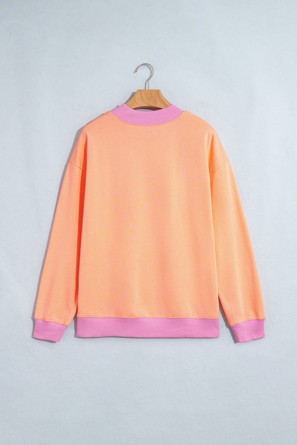Pink Colorblock Trim Crewneck Long Sleeve Pullover Sweatshirt