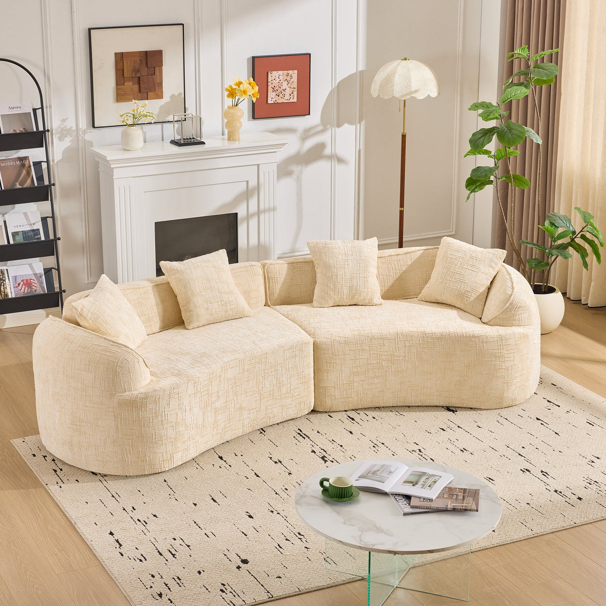 Beige Curved Compressed Sofa