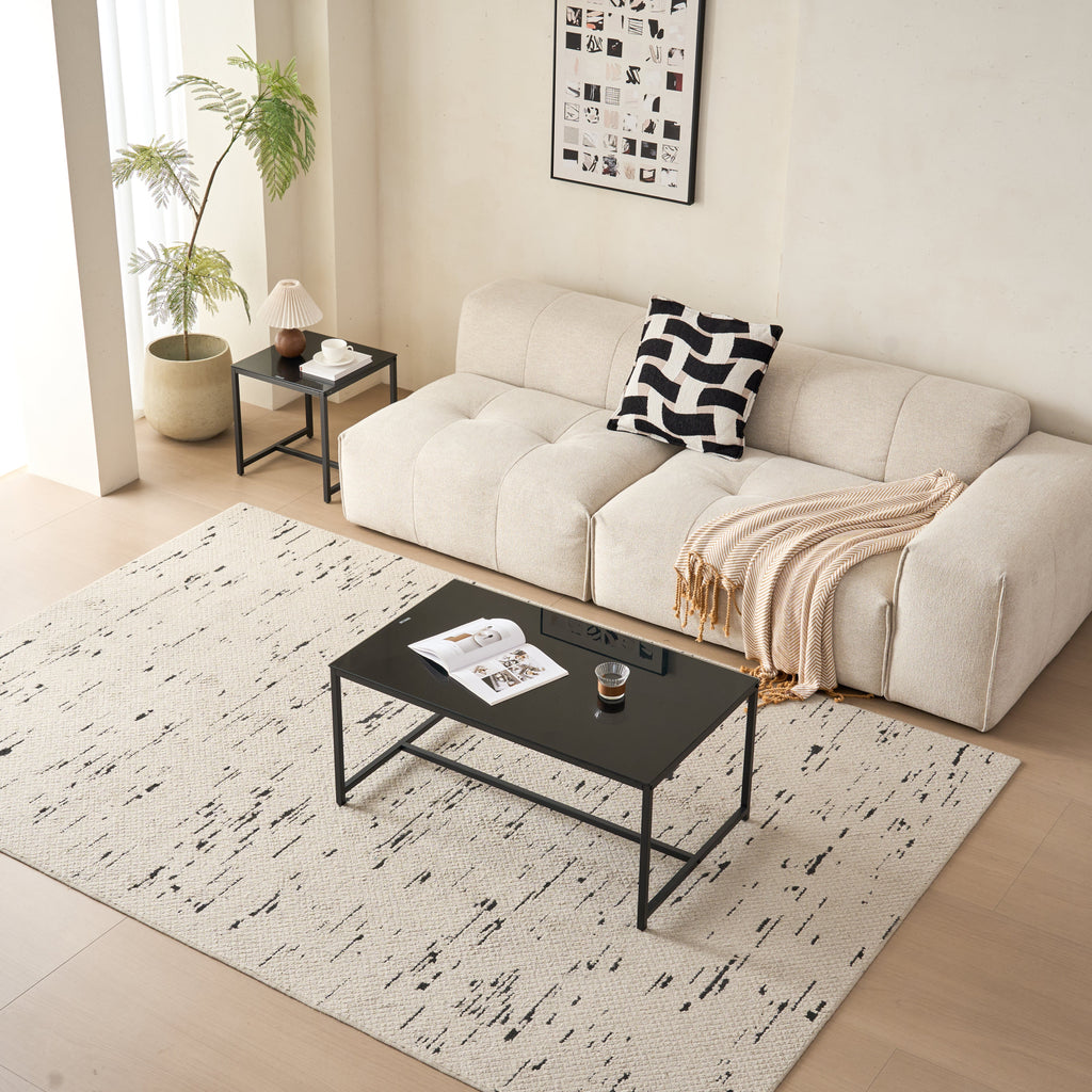 2 Piece Black Glass Side Table Set