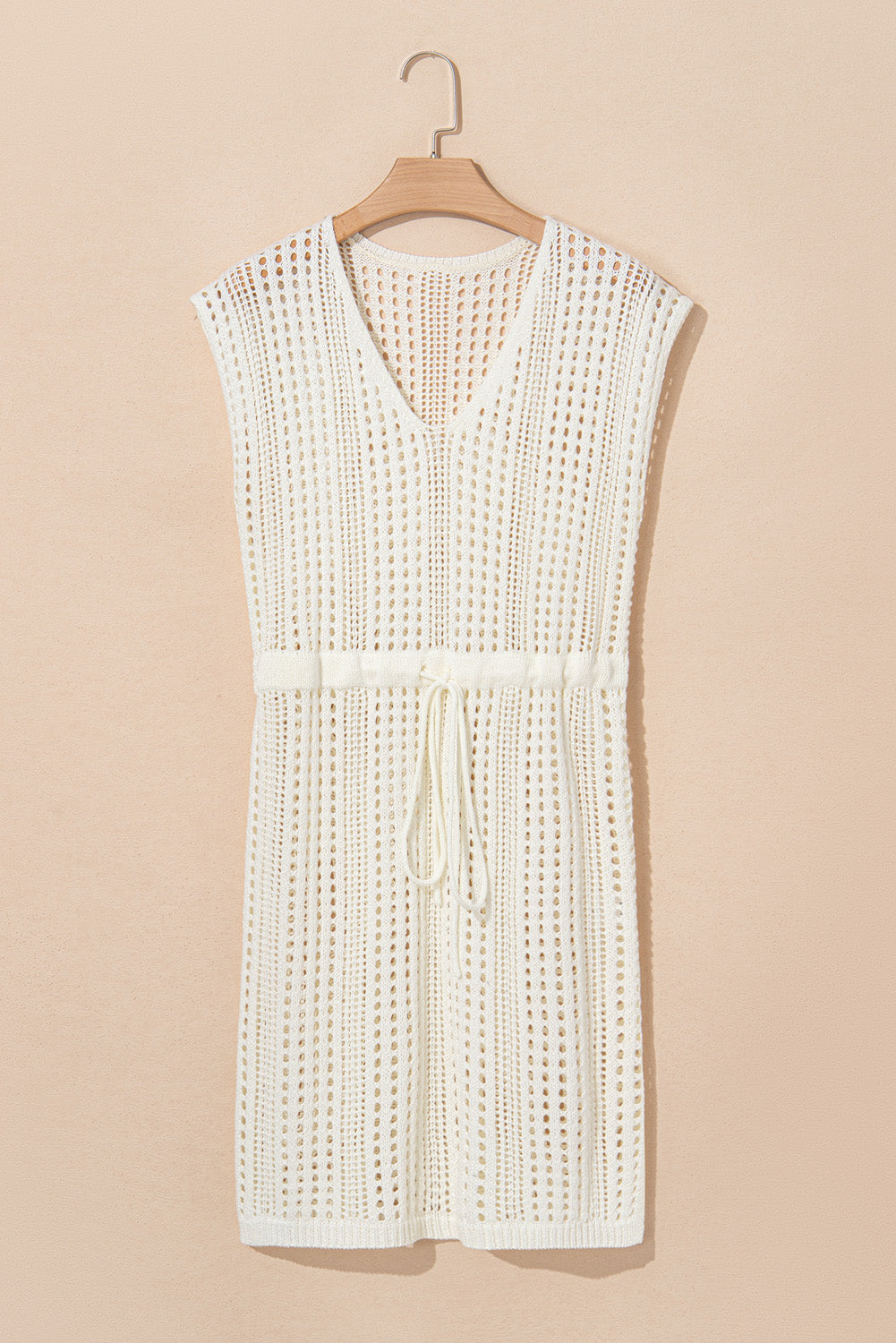 Crochet Open Knit Drawstring Waist Beach Dress