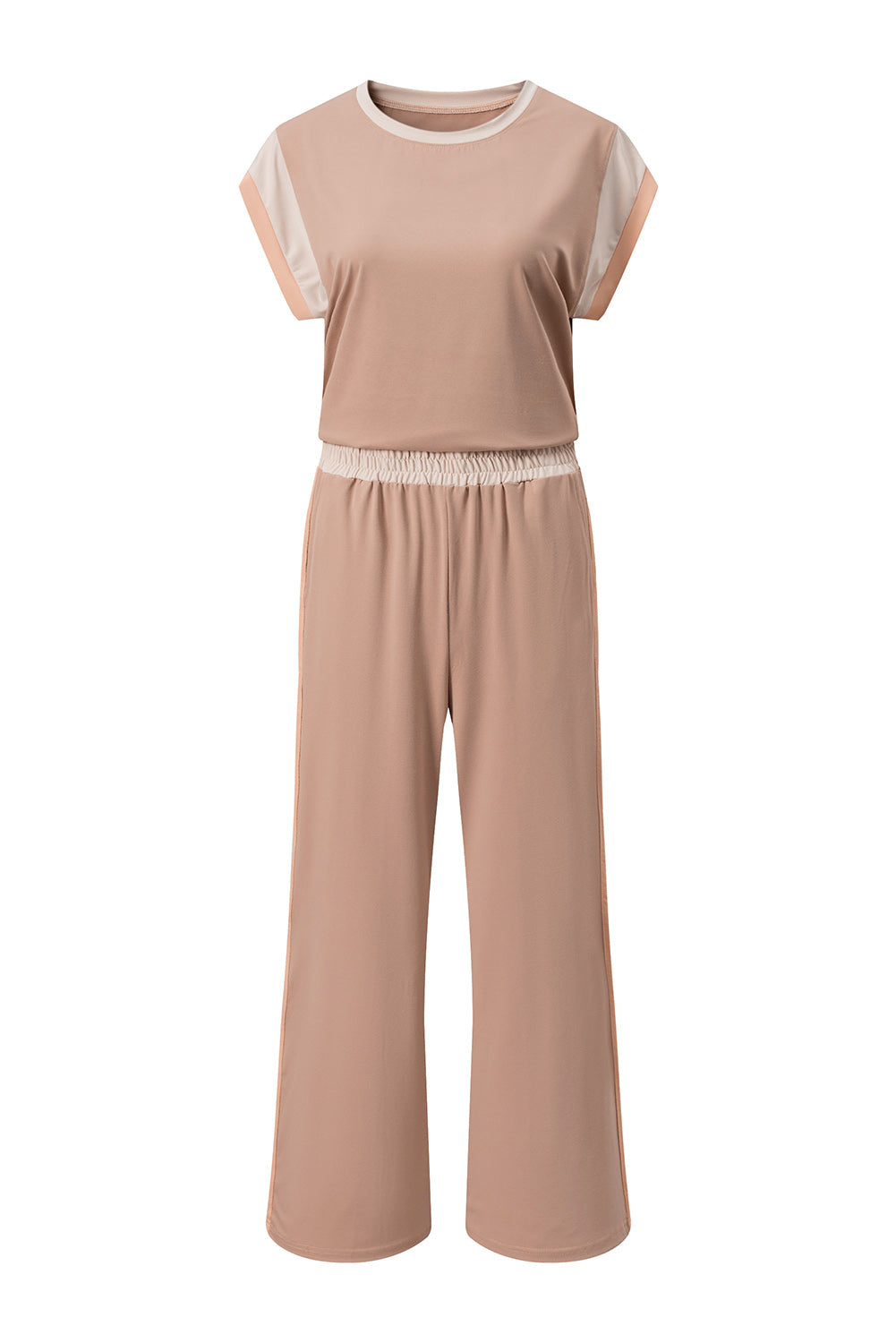Colorblock Short Sleeve Top & Wide Leg Pants Set